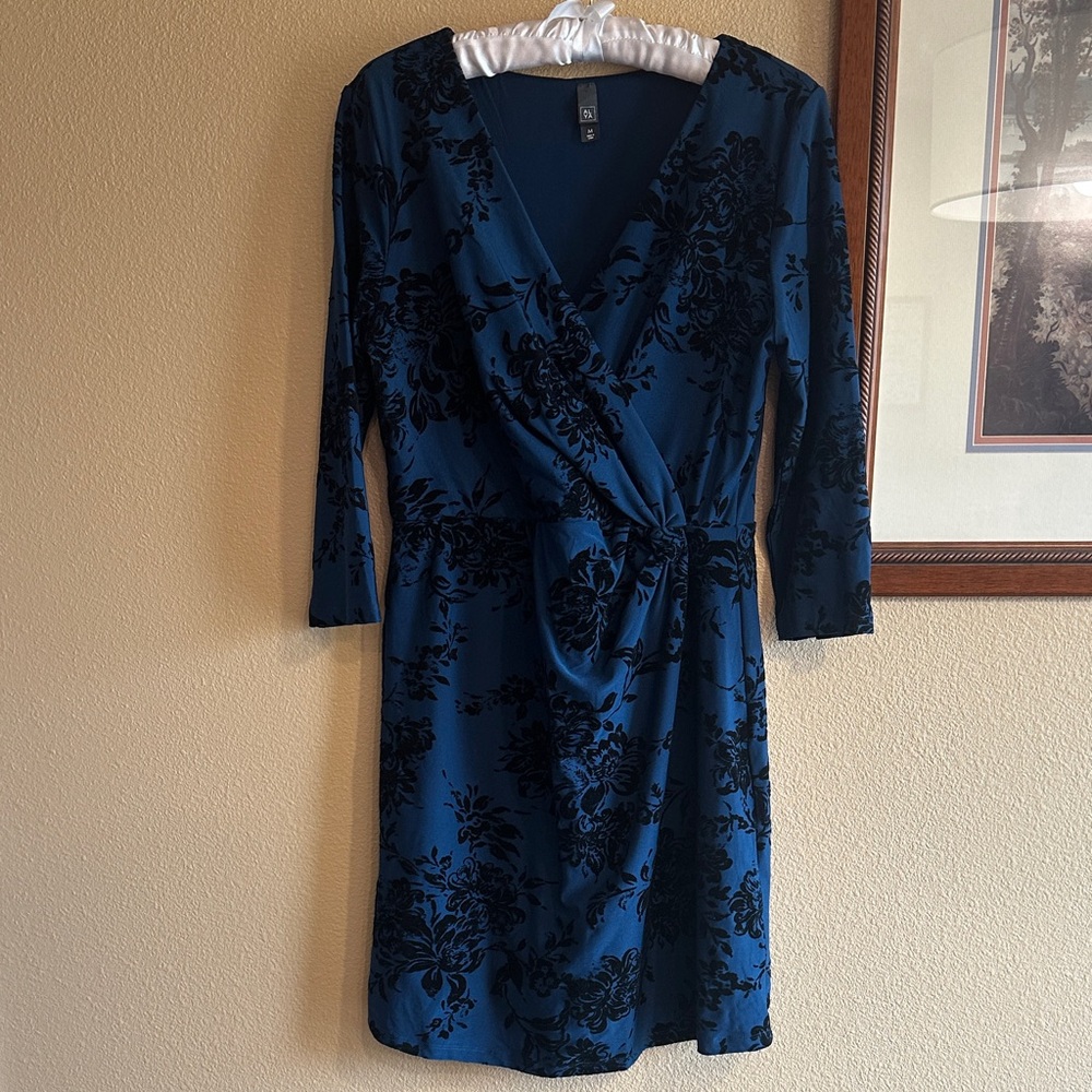 NWOT - Elegant Blue and Black Floral Dress